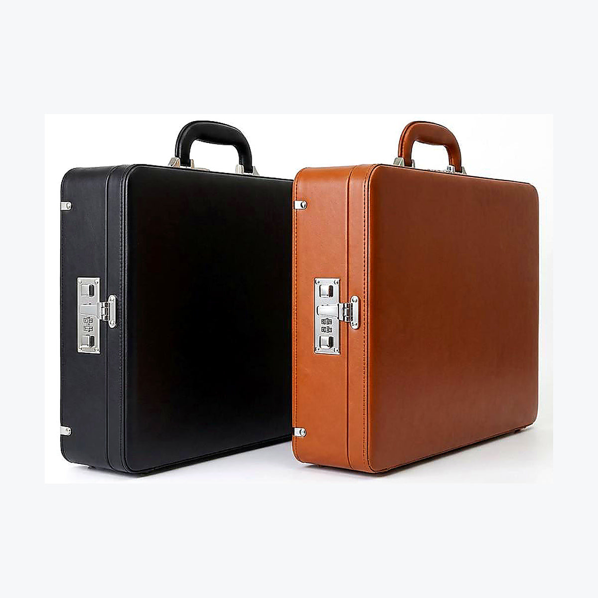 Matte Black and Coffee Brown lockable graded-card briefcases on a clean neutral background